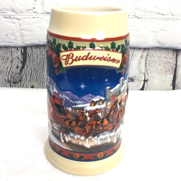 Budweiser 'Old Towne Holiday 2003 Clydesdale Horses VTG Ceramic 7" Beer Stein - Picture 2 of 13